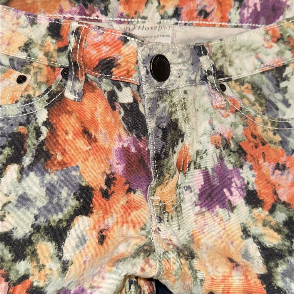 Philosophy Republic Clothing Skinny jeans Pants brush geo Floral Design Sz 2 - Picture 5 of 6